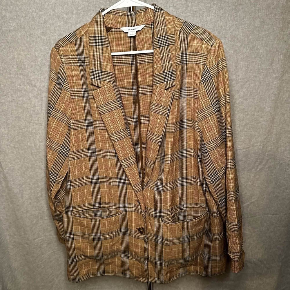 Old Navy Tan and Black Checkered Blazer